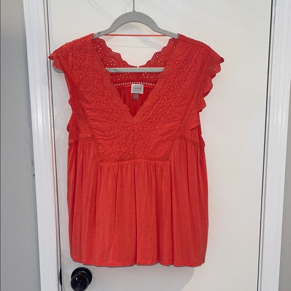 Cupio Coral Eyelet Blouse